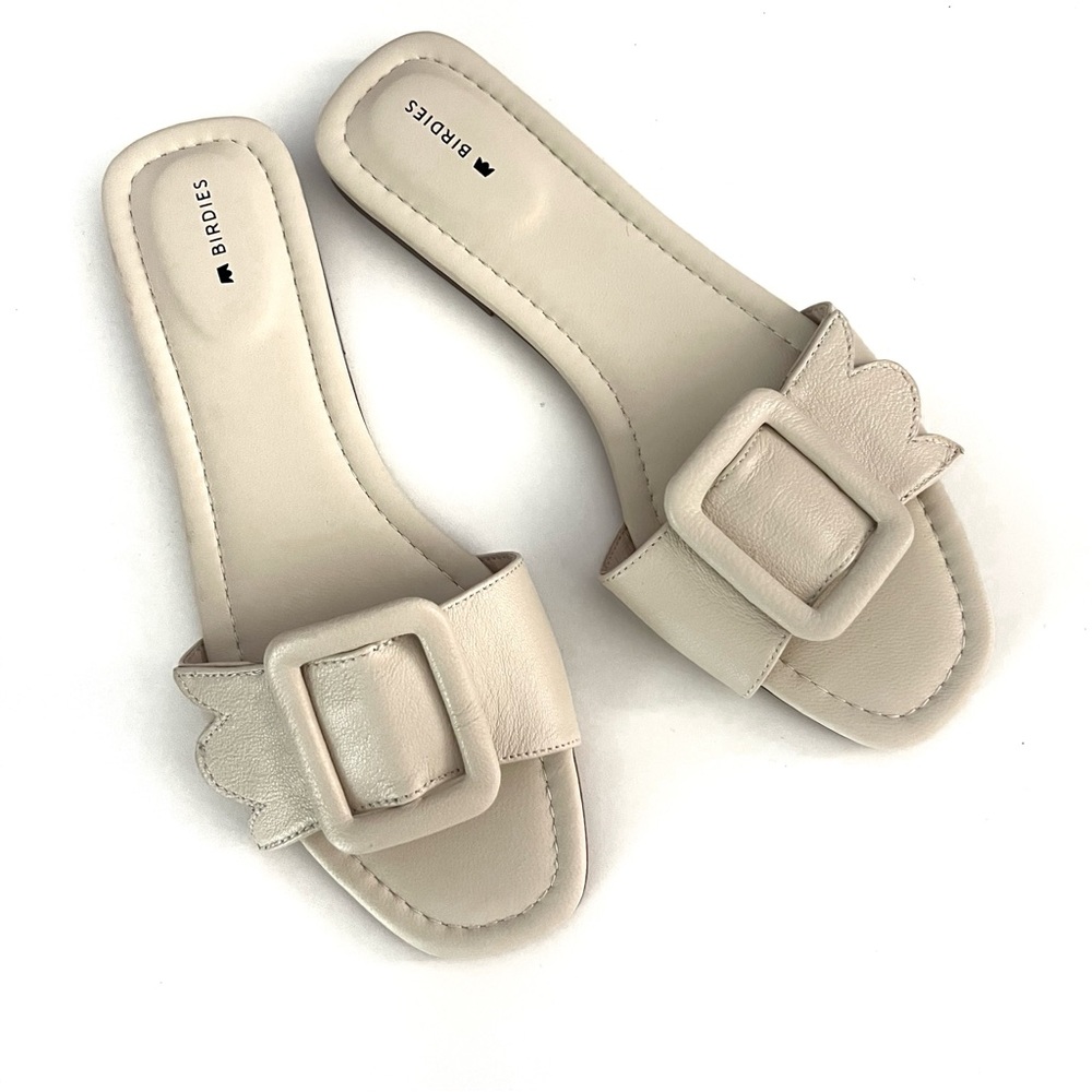 Birdies Bone‎ Ivory Kiwi Leather Slides - 10